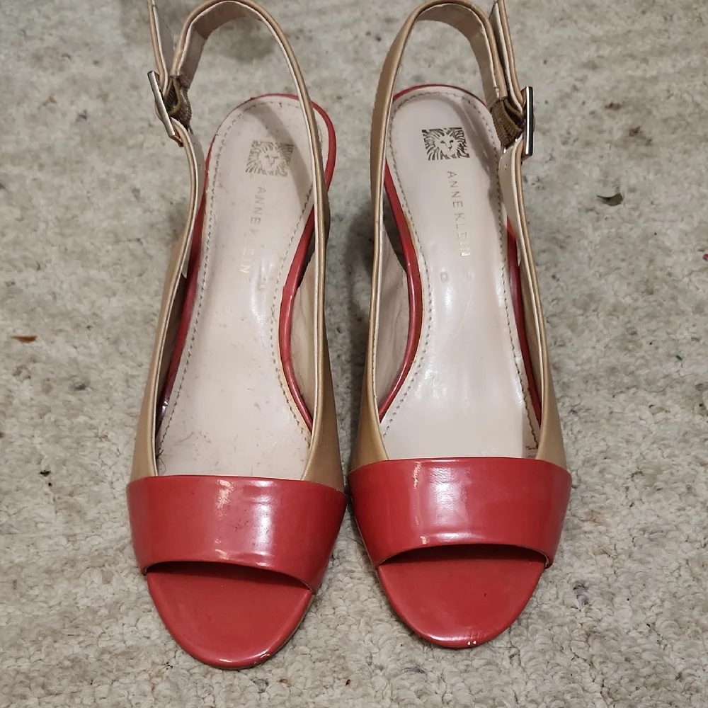 Anne Klein Red and Tan Open-Toe Sandals - Picture 1 of 4